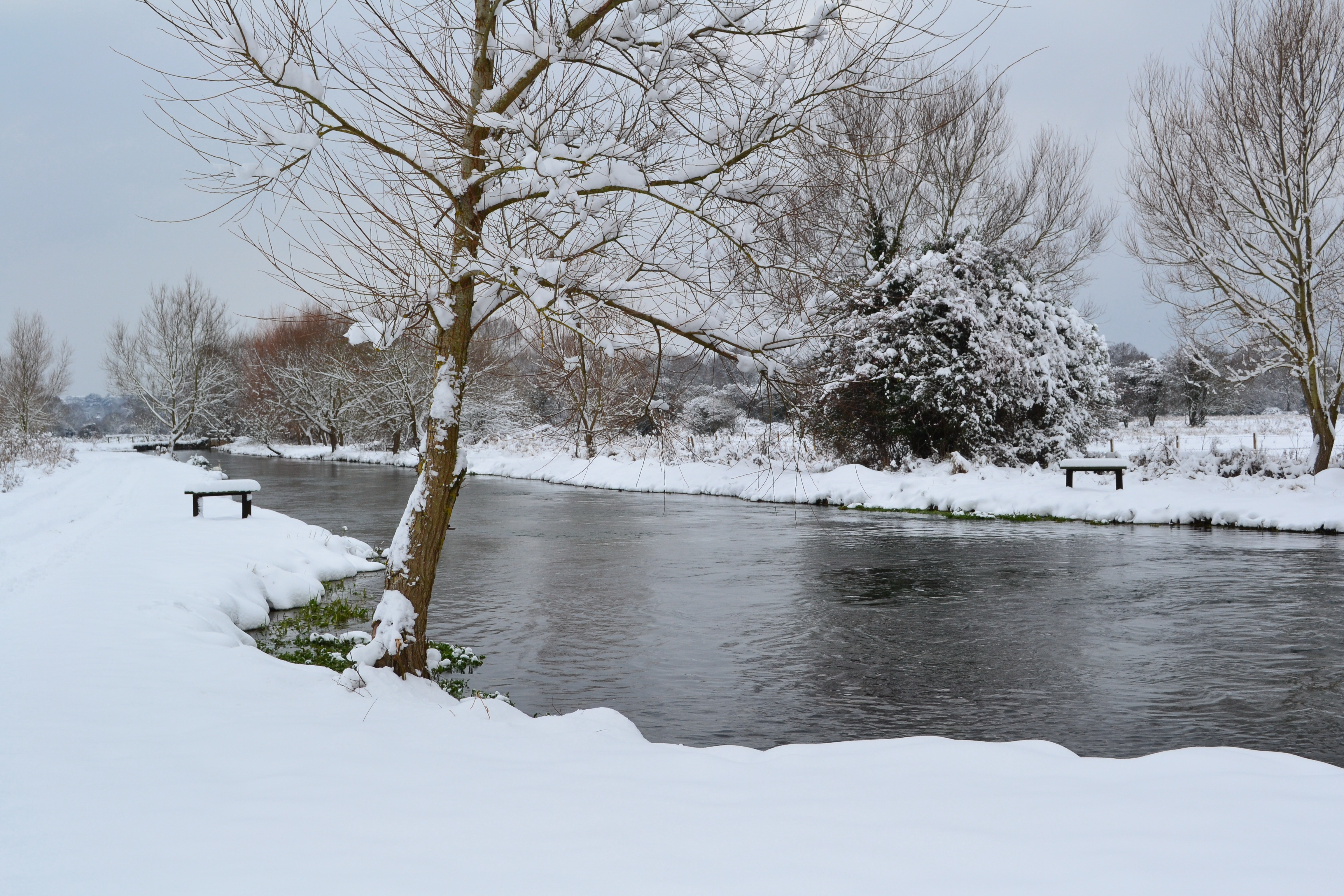snow by river